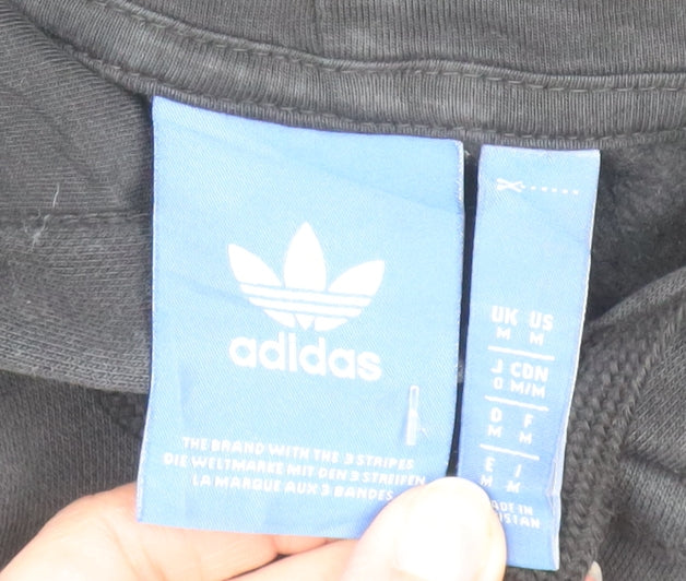 Adidas Mens Black Pullover Hoodie Logo Fleece Sweatshirt Size M