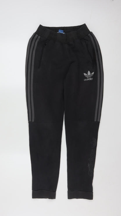 Adidas Men’s Black Jogger Trousers Size S Tapered Fit with Zip Pockets