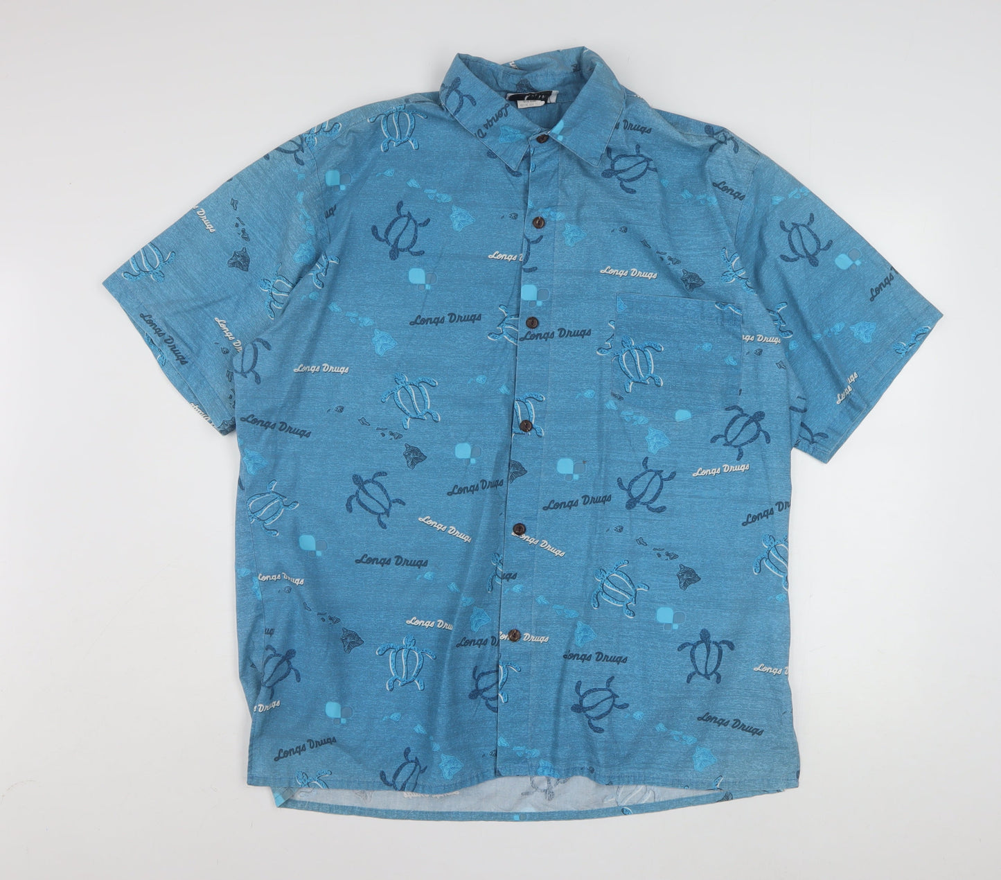Malihini Hawaii Men’s Blue XL Hawaiian Turtle Button-Up Shirt