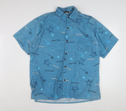 Malihini Hawaii Men’s Blue XL Hawaiian Turtle Button-Up Shirt