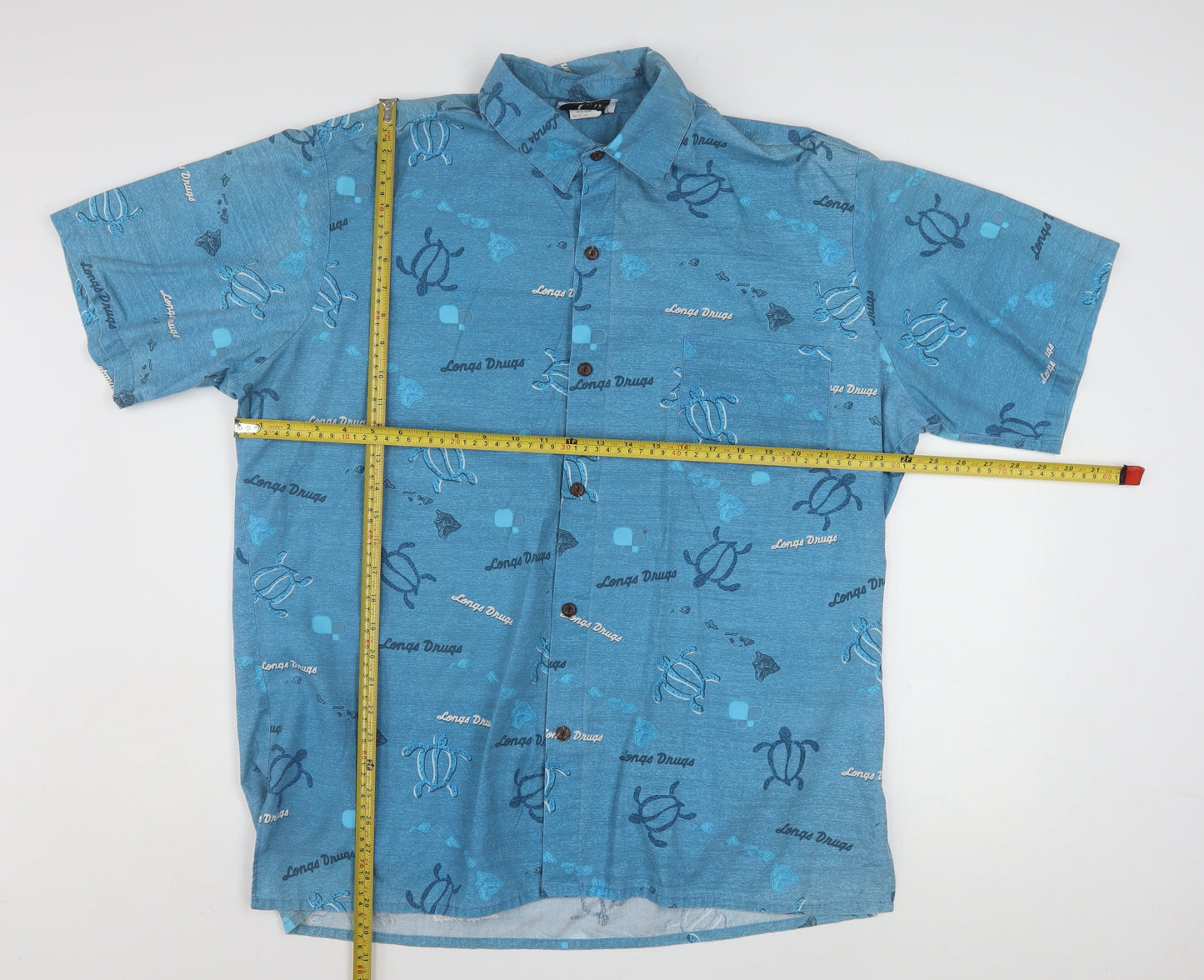 Malihini Hawaii Men’s Blue XL Hawaiian Turtle Button-Up Shirt