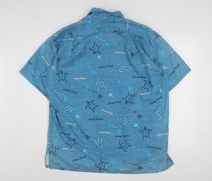 Malihini Hawaii Men’s Blue XL Hawaiian Turtle Button-Up Shirt