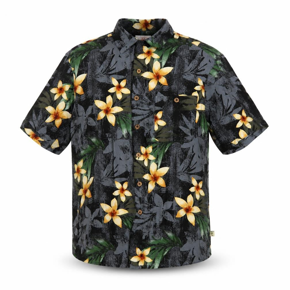 Island Shores Men's Black Floral Hawaiian Rayon Short Sleeve Shirt S