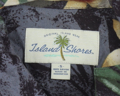 Island Shores Men's Black Floral Hawaiian Rayon Short Sleeve Shirt S