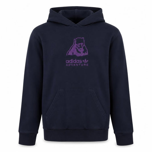 Front view of Adidas boys’ navy adventure pullover hoodie xl 15-16 years cotton blend