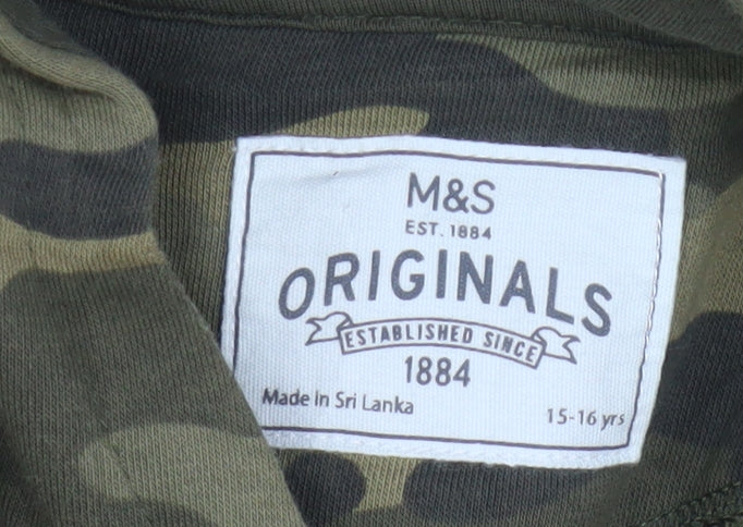 Marks and Spencer Boys Green Camouflage Pullover Hoodie 15-16 Years