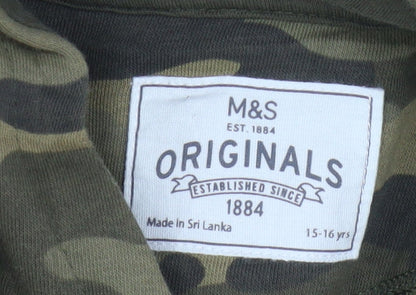 Marks and Spencer Boys Green Camouflage Pullover Hoodie 15-16 Years