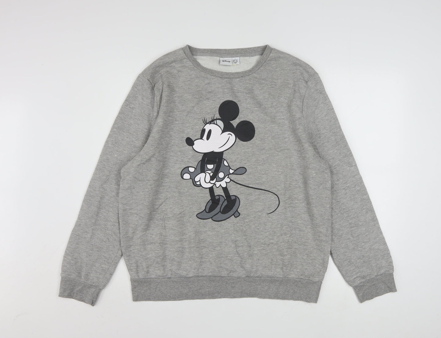 Disney Women Grey Minnie Mouse Sweatshirt Size L 14/16 Crew Neck