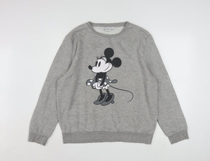 Disney Women Grey Minnie Mouse Sweatshirt Size L 14/16 Crew Neck