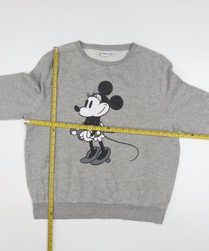 Disney Women Grey Minnie Mouse Sweatshirt Size L 14/16 Crew Neck