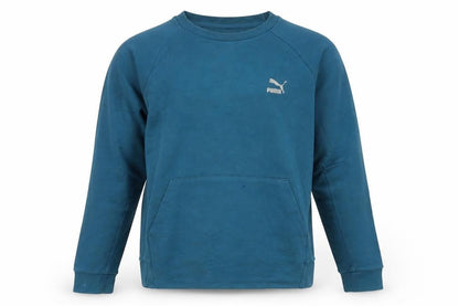 Puma Men Blue Pullover Sweatshirt Medium Logo Cotton Blend
