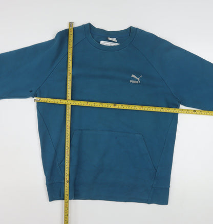 Puma Men Blue Pullover Sweatshirt Medium Logo Cotton Blend