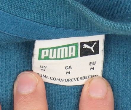 Puma Men Blue Pullover Sweatshirt Medium Logo Cotton Blend