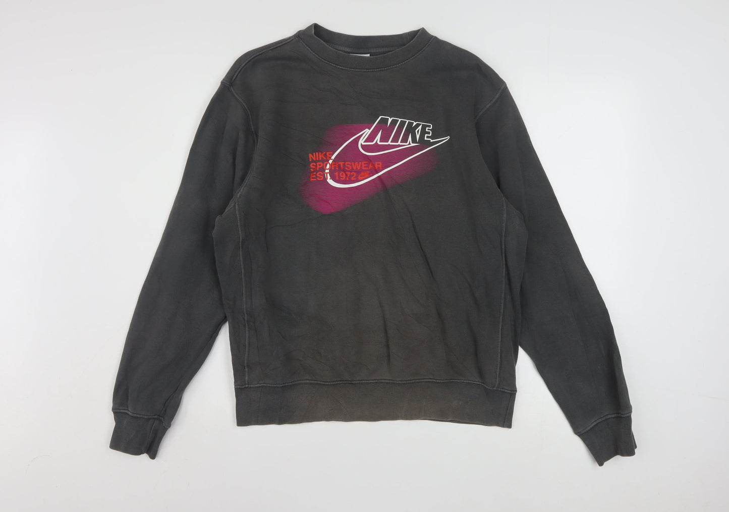 Nike Men's Grey Small Pullover Sweatshirt Crew Neck Logo Print