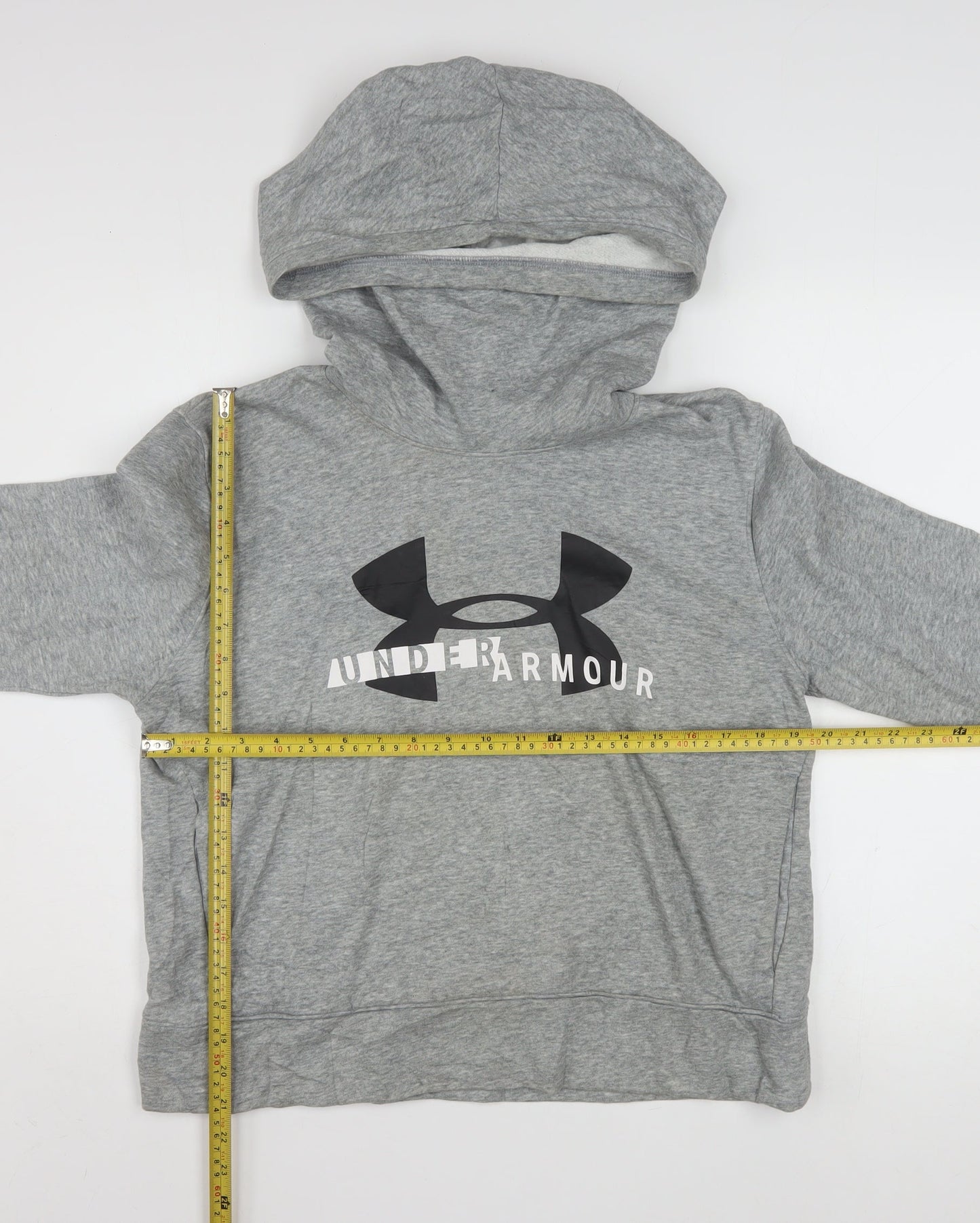 Under Armour Women Grey Pullover Hoodie Medium Logo Print Cotton Blend
