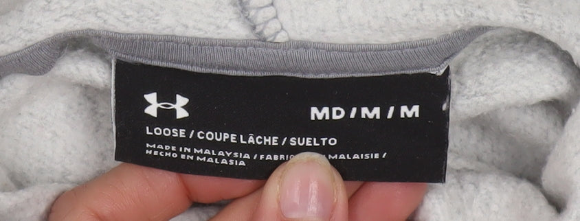 Under Armour Women Grey Pullover Hoodie Medium Logo Print Cotton Blend