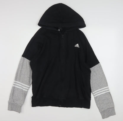 Adidas Women Black Grey Full Zip Hoodie Size 18 L Hooded Sweatshirt