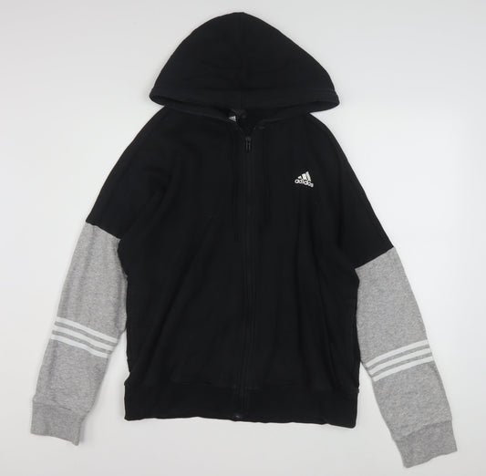Adidas Women Black Grey Full Zip Hoodie Size 18 L Hooded Sweatshirt