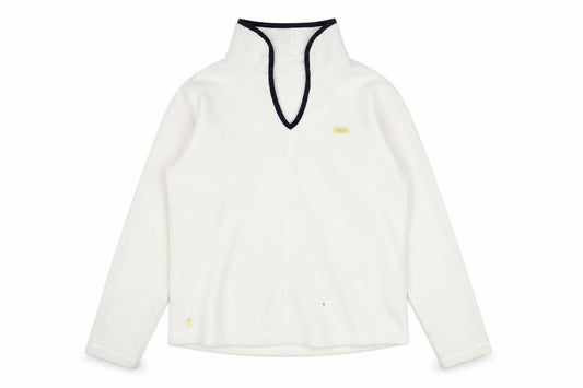Front view of Ellesse women’s white fleece pullover sweatshirt, size UK 12
