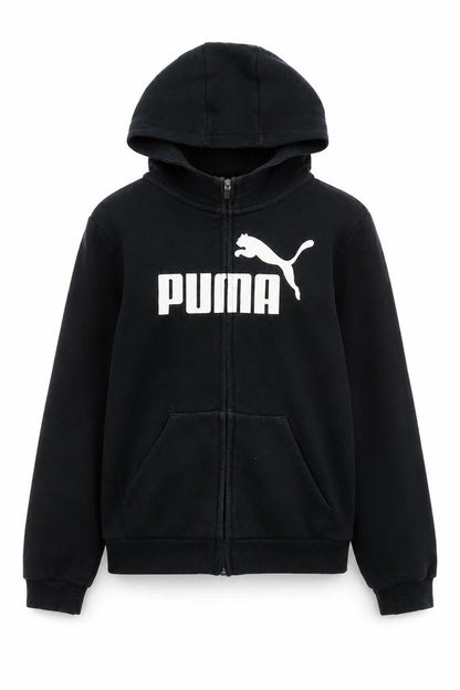 Front view of Puma boys’ black full zip hoodie 11-12 years fleece sweatshirt