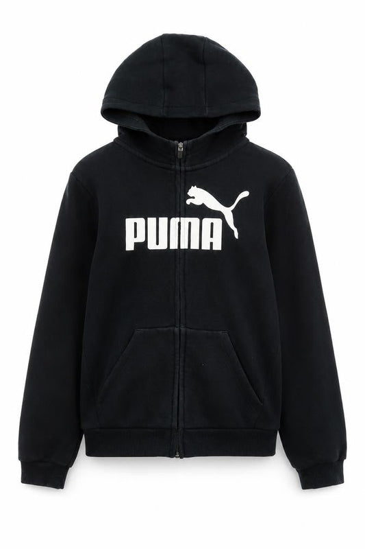 Front view of Puma boys’ black full zip hoodie 11-12 years fleece sweatshirt