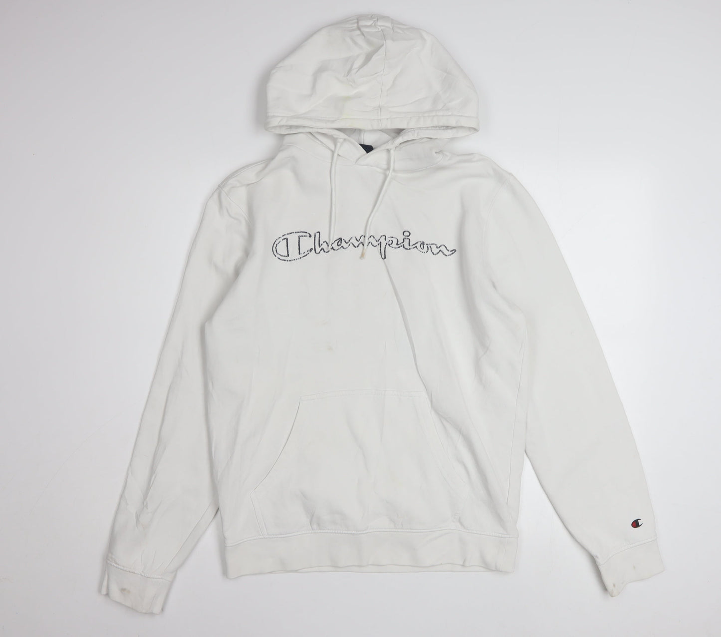 Champion Men's White Medium Pullover Hoodie Embroidered Logo Classic Fit