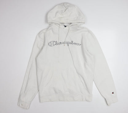 Champion Men's White Medium Pullover Hoodie Embroidered Logo Classic Fit