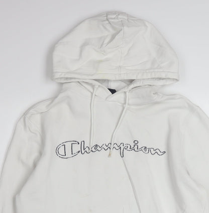 Champion Men's White Medium Pullover Hoodie Embroidered Logo Classic Fit