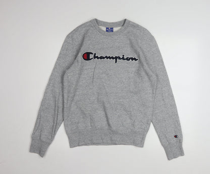 Champion Men Grey Small Pullover Sweatshirt Logo Crew Neck Classic
