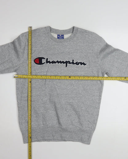 Champion Men Grey Small Pullover Sweatshirt Logo Crew Neck Classic