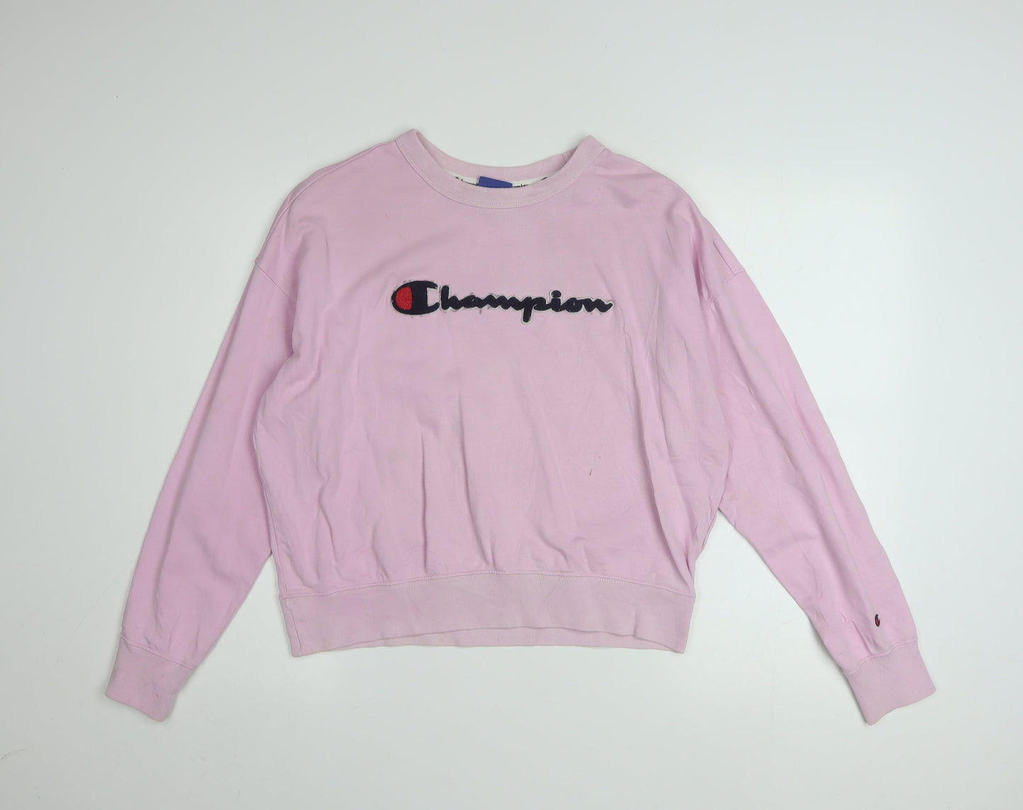 Champion Womens Pink Small Pullover Sweatshirt Cotton Logo Casual