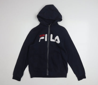 Fila Boys Navy Blue Full Zip Hoodie 158-164cm Logo Cotton Blend