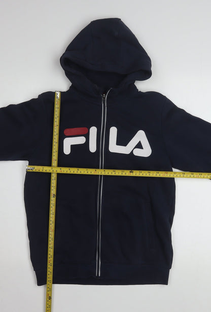 Fila Boys Navy Blue Full Zip Hoodie 158-164cm Logo Cotton Blend