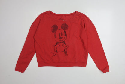 Disney Women Red Mickey Mouse Pullover Sweatshirt Size S Cotton Blend