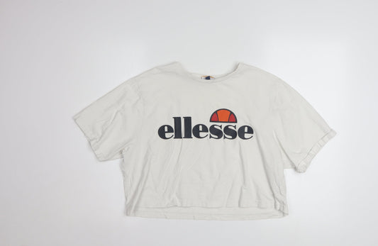 Ellesse Womens White Cropped Logo T-Shirt UK 14