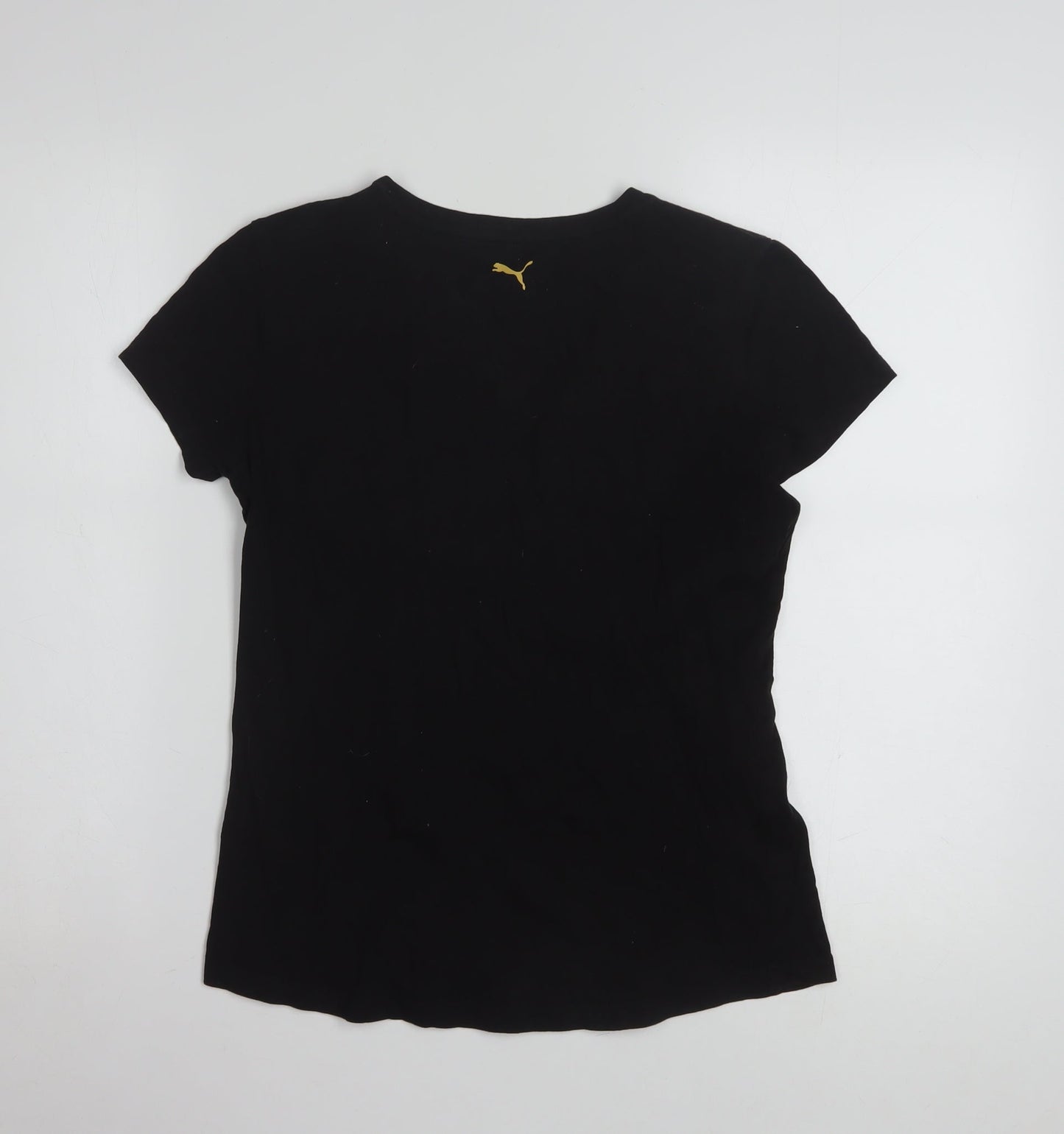 Puma Womens Black Gold Logo T-Shirt Small Short Sleeve Cotton