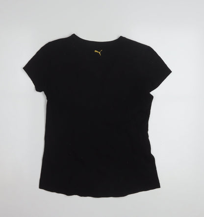 Puma Womens Black Gold Logo T-Shirt Small Short Sleeve Cotton