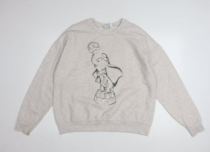 Disney Women Beige Dumbo Sweatshirt Size M 12/14 Crew Neck Pullover