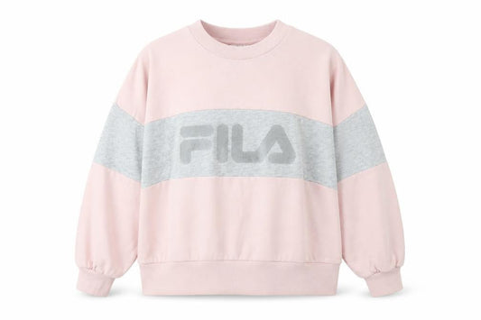 Front view of Fila Women's Pink & Grey Logo Sweatshirt Small Cotton Blend
