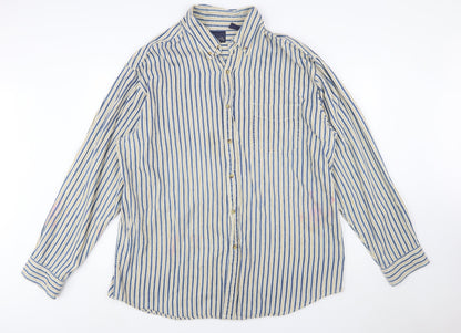 Basic Editions Men's Blue Striped 2XL Tall Cotton Button-Up Shirt