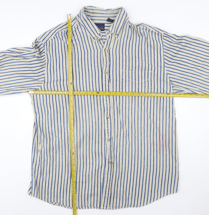 Basic Editions Men's Blue Striped 2XL Tall Cotton Button-Up Shirt