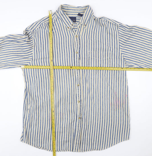 Basic Editions Men's Blue Striped 2XL Tall Cotton Button-Up Shirt