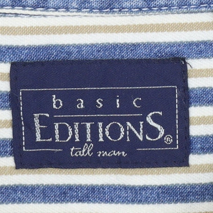 Basic Editions Men's Blue Striped 2XL Tall Cotton Button-Up Shirt