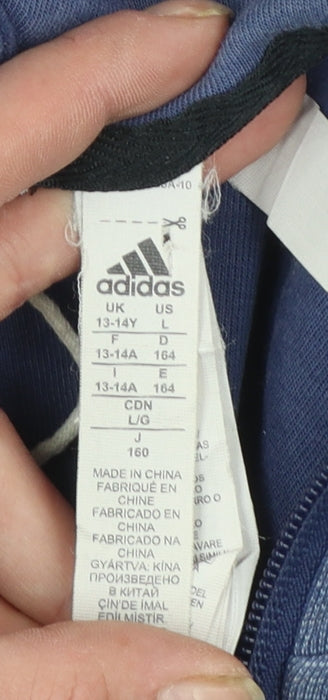 Adidas Boys Blue Full Zip Hoodie Size 13-14 Years Cotton Blend Sportswear