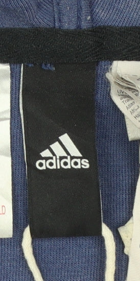 Adidas Boys Blue Full Zip Hoodie Size 13-14 Years Cotton Blend Sportswear