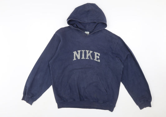 Nike Boys Blue Pullover Hoodie L 14-16 Logo Print Cotton Blend