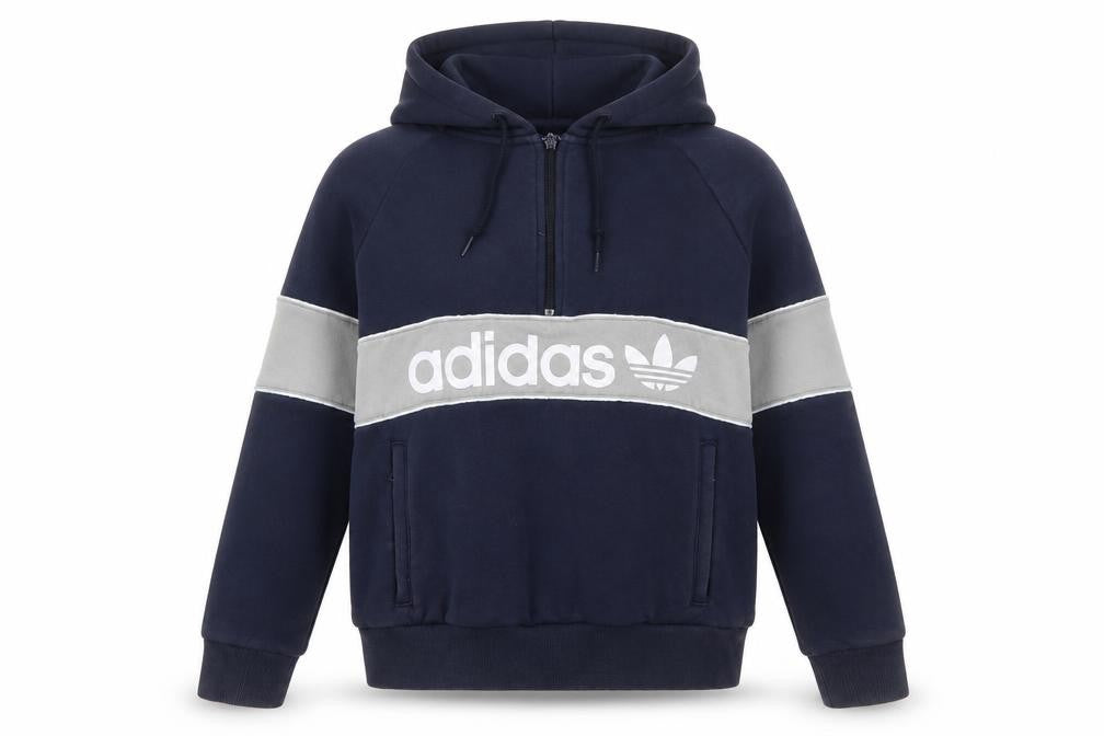Front view of Adidas Women Navy & Grey 1/2 Zip Hoodie UK 8 Cotton Blend Classic