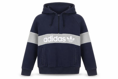 Front view of Adidas Women Navy & Grey 1/2 Zip Hoodie UK 8 Cotton Blend Classic