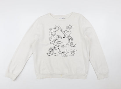 Disney x Primark Women White Mickey Mouse Graphic Sweatshirt M 12/14
