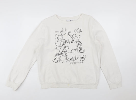 Disney x Primark Women White Mickey Mouse Graphic Sweatshirt M 12/14